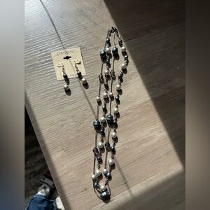 2 for $20 sale: Courtney G Necklace & Earring set costume silver and pearl beads